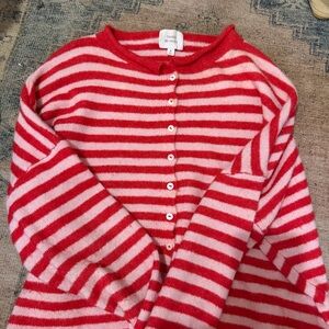 Things Between Red and Pink Striped Button-Up Cardigan